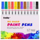 Paint Markers, 12 Pack Oil-Based Waterproof Quick Dry Permanent Paint Pen Set for Rocks Painting, Wood, Fabric, Plastic, Canvas,