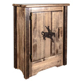 Montana Woodworks Homestead Collection Accent Cabinet With Laser Engraved Bronc Design, Left Hinged, Stain & Clear, Stained & Cl