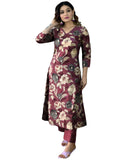 Anni Designer Women'S Cotton Blend Straight Printed Kurta With Pant (Dhun Wine_Xxl_Wine_Xx-Large),Wine,2XL
