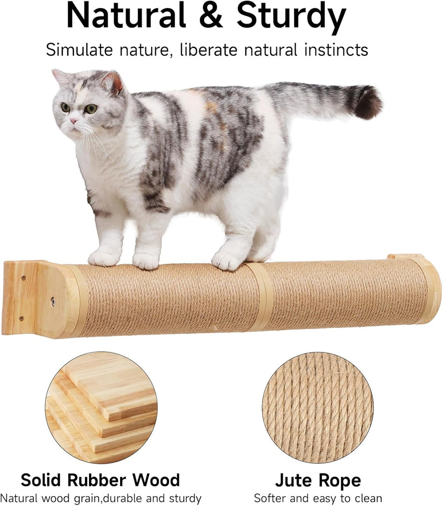 FUKUMARU Cat Scratching Post, 35 x 4.5 Inch Cats Walls Furniture, Rubber Wood Wall Mounted Kitten Scratcher Posts, Thicker Columns for Multi-Functions