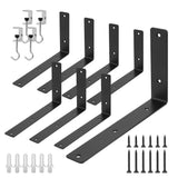Redunest L Floating Shelf Brackets,8 Pack Heavy Duty L Brackets for Shelves, L 10 X H 6 Black Metal Countertop Support Brackets,
