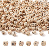 KISSITTY 520pcs/bag Cube Wood Beads with Initial 26 Letters 10mm Natural Square Alphabet Wooden Loose Beads for Jewelry DIY Craf