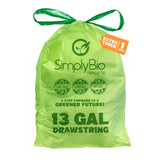 Simply Bio 13 Gallon Compostable Trash Bags Liners Drawstring, Heavy Duty Extra Thick 1 Mil, 49.21 Liter, 30 Bags, Tall Kitchen