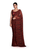 Womanista Women's Printed Red Georgette Ready to Wear Saree With Un-stitched blouse