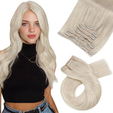 Moresoo Blonde Clip in Hair Extensions Remy Human Hair Platinum Blonde Human Hair Clip in Extensions #60 7Pcs/120G 20inch