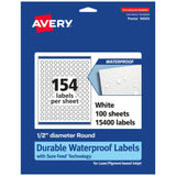 Avery Durable Waterproof Round Labels, Sure Feed Technology, 0.5 Diameter, 15,400 Total, Oil and Tear-Resistant Waterproof Label