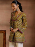 Libas Women'S Cotton Floral A-Line Kurti (290620R Olive Olive Xl