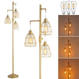 9MMML Gold Dimmable Floor Lamp,Industrial Farmhouse Tall Standing Floor Lamp for Living Room, Bedroom, Corner,Office,Gold 3 Tear