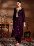 Libas Womens Embroidered Silk Blend Straight Kurta With Trousers And Dupatta Burgundy Xs 48603R
