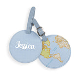 The Bling Global Personalized Luggage Tag, Blue, World Map Design, Premium Pu Leather Round Travel Bag Tag With Adjustable Buckl