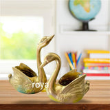 Iyi Merchant Brass Swan Planters Pair For Home & Garden Decor, Golden Finish Decorative Swan Plant Pots Set, Tabletop Planter Po