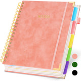 Hardcover Spiral Notebook with Dividers Tabs, 300 Pages 8x10(B5) Leather 5 Subject Notebook, Large Journal for Work School Not