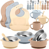 Yinder 15 Pack Silicone Baby Feeding Set Include Baby Bowls Spoons Forks Adjustable Bib Tiny Cups for Babies Toddlers Kids Self