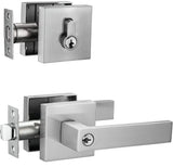 Berlin Modisch Contemporary Square Entry Lever Door Handle and Single Cylinder Deadbolt Locking Lever Handle Set [Front Door or
