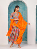 Anni Designer Women'S Rayon Blend Bagru Printed Anarkali Kurta With Pant & Dupatta (Locket-Multi-Nw_S_Mustard_Small),Mustard,S,,,