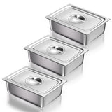 WantJoin Steam Table Hotel Pans with Lid 1/2 Half Size 6 Inch Deep 3 Pack, Stainless Steel Metal Tray Sets Food Storage Containe