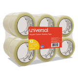 Universal 66100 GeneralPurpose Acrylic Box Sealing Tape, 48mm x 100m, 3Inch Core, Clear, 12/Pack