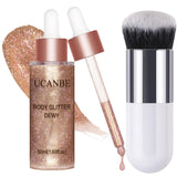 UCANBE Face Body Glitter Liquid Highlighter Illuminator Dewy Drops with Makeup Brush, Makeup Sparkle Shine Luminizer Enhancer Sk