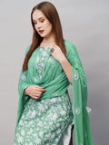 Anni Designer Women'S Cotton Blend Straight Printed Kurta With Pant & Dupatta (Mei Green-Nw_S_Green_Small),Green,S,,,