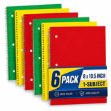 1Intheoffice Wide Ruled Spiral Notebook, 1 Subject, 8 X 10.5, 3Hole Punched, 70 Sheets, Assorted Colors, Spiral Bound Noteb