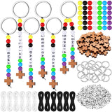 Landical 564 Pcs DIY Wood Cross Keychain Making Kit Christian Name Bead Key Chain Making Craft Adjustable Letter Alphabet Sunday