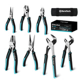 DURATECH 7-Piece Pliers Set with Rolling Pouch, Premium Cr-Ni Construction (10, 8 Groove Joint Pliers, 8, 6 Long Needle Nose, 8