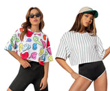 Toplot Women'S Casual Printed Crop Top With Half Sleeve Pack Of 2 (Combo-5098-Wht-Mlt-Xl),White-Multi,,B0CFTX9SHT