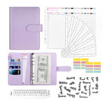 Honbuty File Folder Ring Binder Notebook Set, A6 Pu Leather Binder Clip With Envelopes, Budget Sheets, Label Stickers, 1 Ruler S