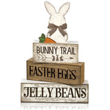 Lineshading 4 Pcs Easter Table Decoration Wooden Rabbit Easter Day Tiered Tray Decor Rustic Wooden Bunny Block Sign Gifts Cute B