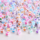 HERZWILD 1000Pcs Square Letter Beads and Heart Beads Acrylic Alphabet Cube Beads Mixed Colorful 6mm Letter Beads A - Z Beads for