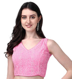 Pujia Mills Women's Georgette Sipali Sequin Work Sleeveless Blouse (Pink, 38)