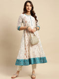 Rangita Off White Chanderi Calf Length Printed Flared Kurti For Women | Kurta For Women_S Off White S 626871455459Gg