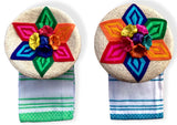 Jacq & Jrgen -2 Pack Handwoven Palm Tortilla Warmers with Star-Pattern Hat-Shaped Lids + 2 Cloth Napkins (Multicolor3)