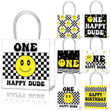 Teenyyou 24 Pcs One Happy Dude Clear Gift Bags with Handles One Happy Dude Party Favor PVC Goodie Treat Candy Tote Plastic Gift