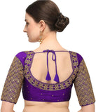 Pujia Mills Women's Embroidery Handwork Sequence Work Necklace Design Readymade Blouse (Purple, 32)