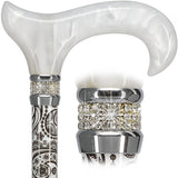 Royal RC Canes Rhinestone Designer - Black & White Majesty Pearlz Walking Cane Adjustable - Aluminum Shaft - Stylish Canes for W