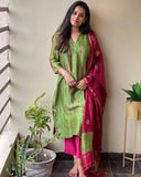 Anni Designer Women'S Rayon Straight Printed Kurta With Pant & Dupatta (Sibori-Methi_Xxl_Green_Xx-Large),Green,2XL,Rayon,Regular,Dupatta