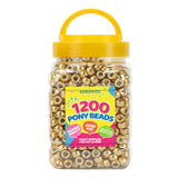 Pony Beads Bulk 1200 pcs Golden Plastic Beads Bulk for Bracelet Making,Hair Braiding DIY Crafts Kandi Jewelry Key Chains and Orn