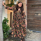 Anni Designer Women'S Rayon Blend Printed Anarkali Kurta With Pant & Dupatta (Belono Black_M_Black_Medium),Black,M,,,