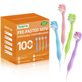 TuckPoki 100-Pack Pre-Pasted Mini Travel Toothbrushes, Individually Wrapped Bulk Pack, Disposable Toothbrushes with Toothpaste,