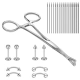 WINSENET Body Septum Piercing Kit 25 Pcs Peirce Kits Include Septum Forceps Clamp Pliers 16 Pcs Stainless Steel Piercing Needles