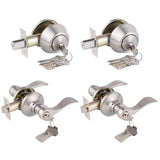 Satin Nickel Keyed-Alike Door Levers and Double Cylinder Deabolts Combination Sets Locksets,Keyd Both Sides Door Locksets for Ex
