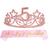 MEANT2TOBE 5th Birthday Sash and Tiara for Girls - Fabulous Glitter Sash & Stars Rhinestone Pink Premium Metal Tiara for Girls,