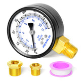 MEANLIN MEASURE 0-160Psi 2 DIAL FACE 1/4 NPT Well Pump Pressure Gauge, with 1/2 NPT and 3/8 NPT Hex Bushing, 3-2-3% Accuracy, Lo