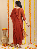 Anni Designer Women'S Rayon Blend Straight Embroidered Kurta With Pant & Dupatta (Galpatiyo Mustard_M_Mustard_Medium),Mustard,M,Rayon Blend,Regular,