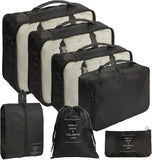 7 Pcs Travel Organizer Set | Waterproof Luggage Packing Cubes For Clothes, Shoes & Toiletries(Black)