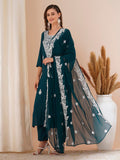 Gosriki Women'S Rayon Blend Embroidered Straight Kurta With Pant & Dupatta (Heena Kerocin-Gs_Xl_Dark Blue_X-Large),Dark Blue,,B0DCKBYB7W
