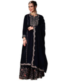 Libas Womens Embroidered Velvet Straight Kurta With Skirt And Dupatta