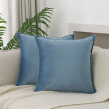 Velvet Stone Blue Throw Pillow Covers 16”x16”Pack of 2 Soft Decorative