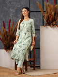 Anni Designer Women'S Cotton Blend Straight Printed Kurta With Pant (Bhutam Green_M_Green_Medium),Green,M,,,